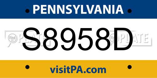 S8958D Pennsylvania License Plate