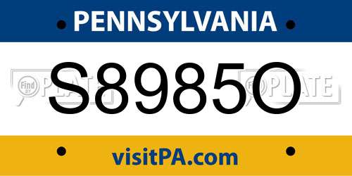 S8985O Pennsylvania License Plate