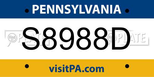 S8988D Pennsylvania License Plate