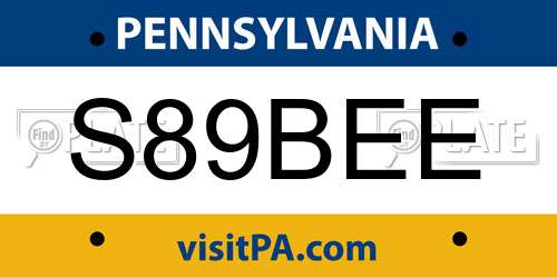 S89BEE Pennsylvania License Plate