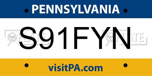 S91FYN Pennsylvania License Plate