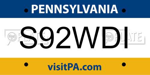 S92WDI Pennsylvania License Plate