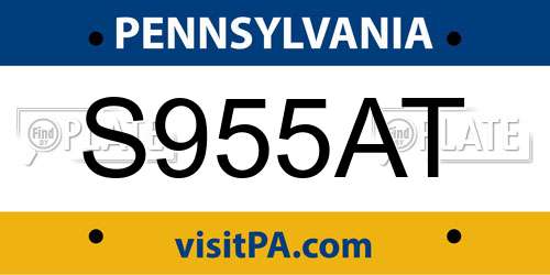 S955AT Pennsylvania License Plate