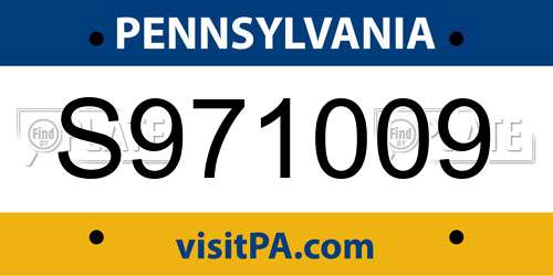 S971009 Pennsylvania License Plate