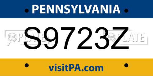 S9723Z Pennsylvania License Plate