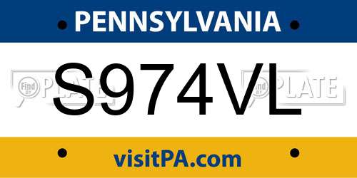 S974VL Pennsylvania License Plate