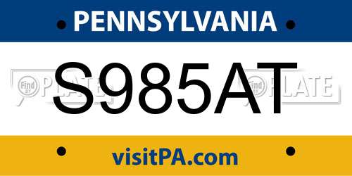 S985AT Pennsylvania License Plate