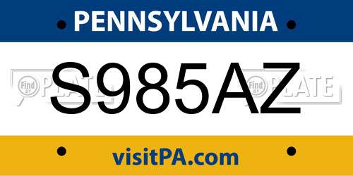 S985AZ Pennsylvania License Plate