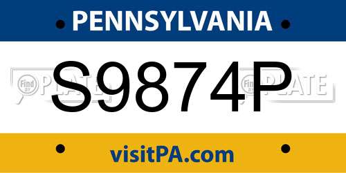 S9874P Pennsylvania License Plate