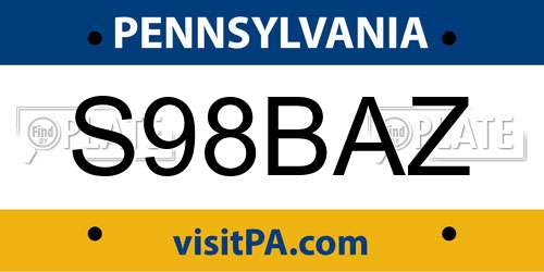 S98BAZ Pennsylvania License Plate