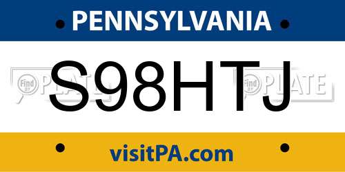 S98HTJ Pennsylvania License Plate