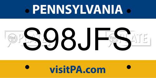 S98JFS Pennsylvania License Plate