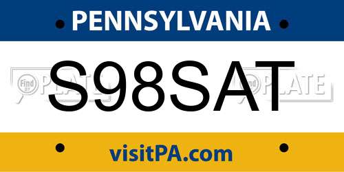 S98SAT Pennsylvania License Plate