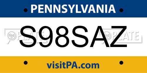 S98SAZ Pennsylvania License Plate
