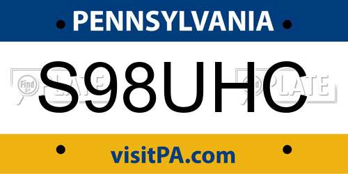 S98UHC Pennsylvania License Plate