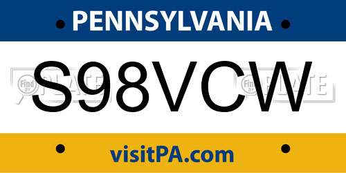 S98VCW Pennsylvania License Plate