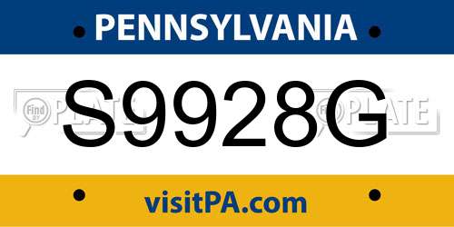 S9928G Pennsylvania License Plate