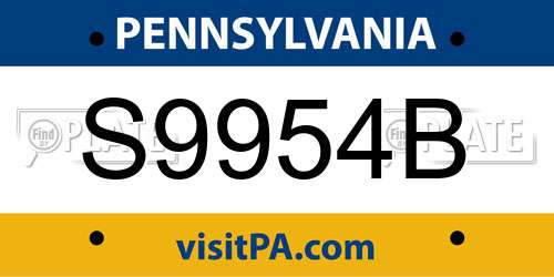 S9954B Pennsylvania License Plate