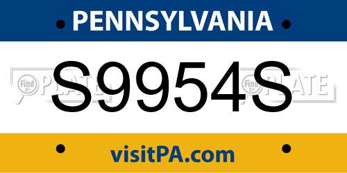 S9954S Pennsylvania License Plate