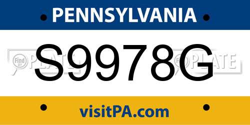S9978G Pennsylvania License Plate