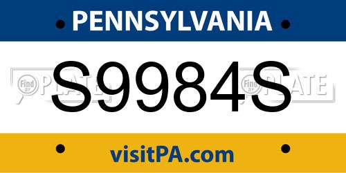 S9984S Pennsylvania License Plate