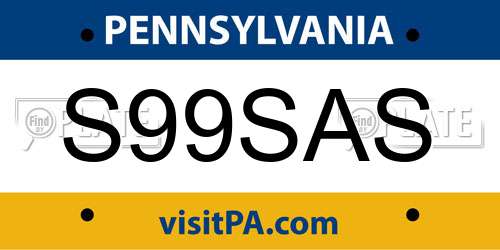 S99SAS Pennsylvania License Plate