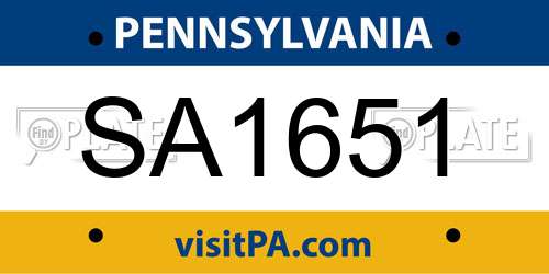 SA1651 Pennsylvania License Plate