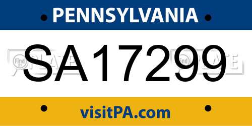SA17299 Pennsylvania License Plate
