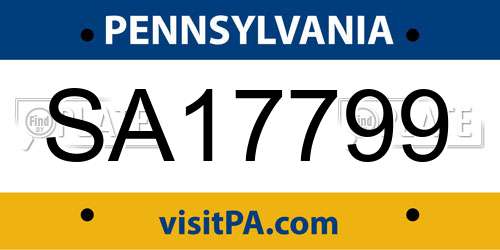 SA17799 Pennsylvania License Plate
