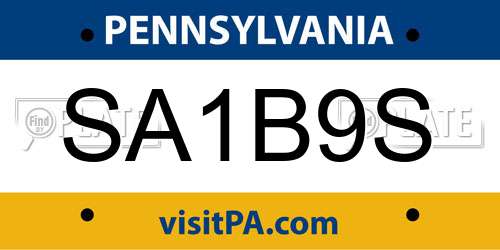 SA1B9S Pennsylvania License Plate
