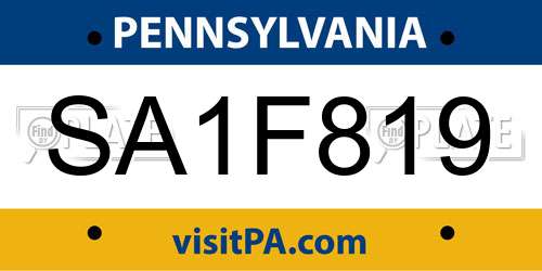 SA1F819 Pennsylvania License Plate
