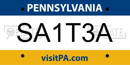 SA1T3A Pennsylvania License Plate