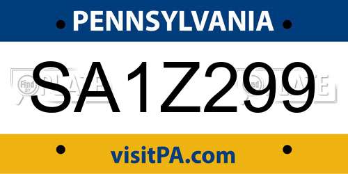 SA1Z299 Pennsylvania License Plate