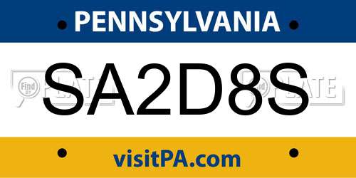 SA2D8S Pennsylvania License Plate