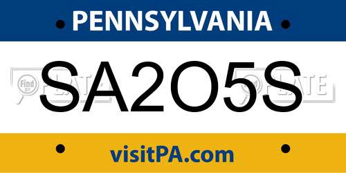 SA2O5S Pennsylvania License Plate