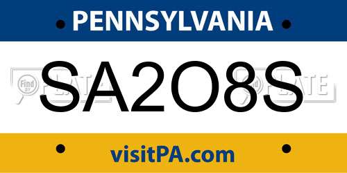 SA2O8S Pennsylvania License Plate