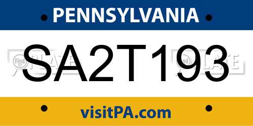 SA2T193 Pennsylvania License Plate