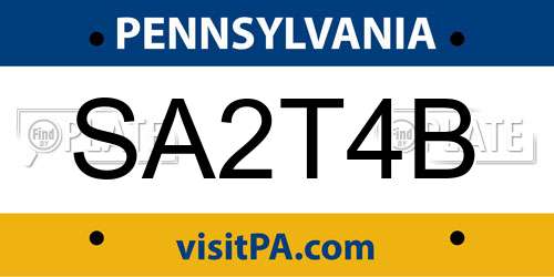 SA2T4B Pennsylvania License Plate