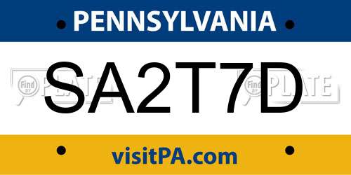 SA2T7D Pennsylvania License Plate