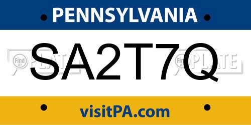 SA2T7Q Pennsylvania License Plate