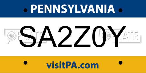SA2Z0Y Pennsylvania License Plate