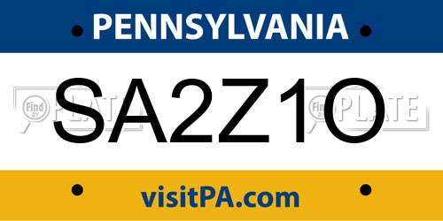 SA2Z1O Pennsylvania License Plate