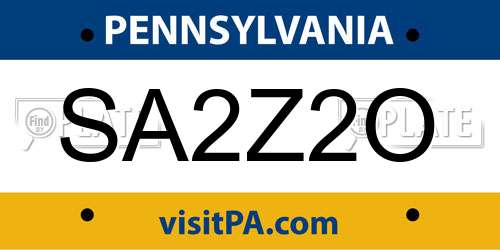 SA2Z2O Pennsylvania License Plate
