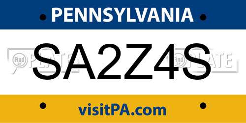 SA2Z4S Pennsylvania License Plate