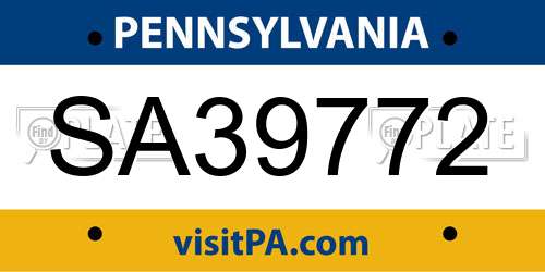 SA39772 Pennsylvania License Plate