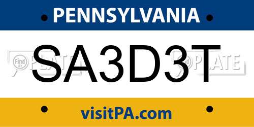 SA3D3T Pennsylvania License Plate