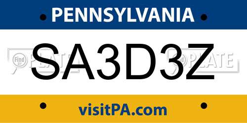 SA3D3Z Pennsylvania License Plate