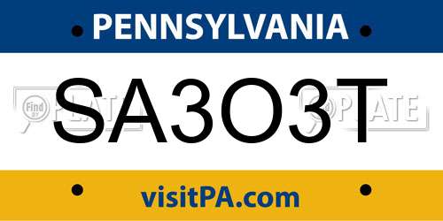 SA3O3T Pennsylvania License Plate