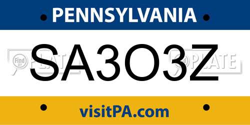 SA3O3Z Pennsylvania License Plate