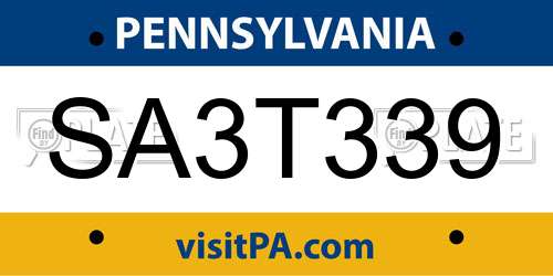 SA3T339 Pennsylvania License Plate